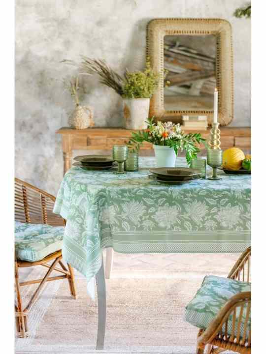 Tovaglia verde “Fiori di Jaipur” – Blanc Mariclò