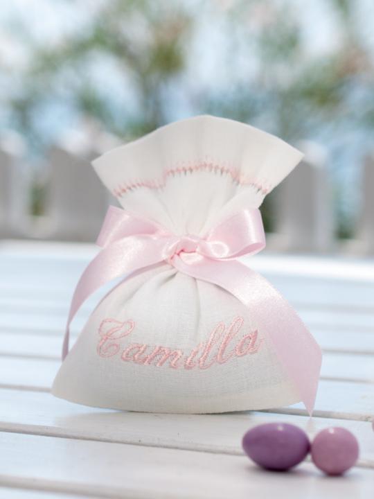 Sacchetto orlo a giorno personalizzato con nome 
