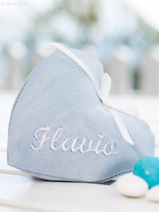 Cuore porta confetti celeste personalizzato con nome  